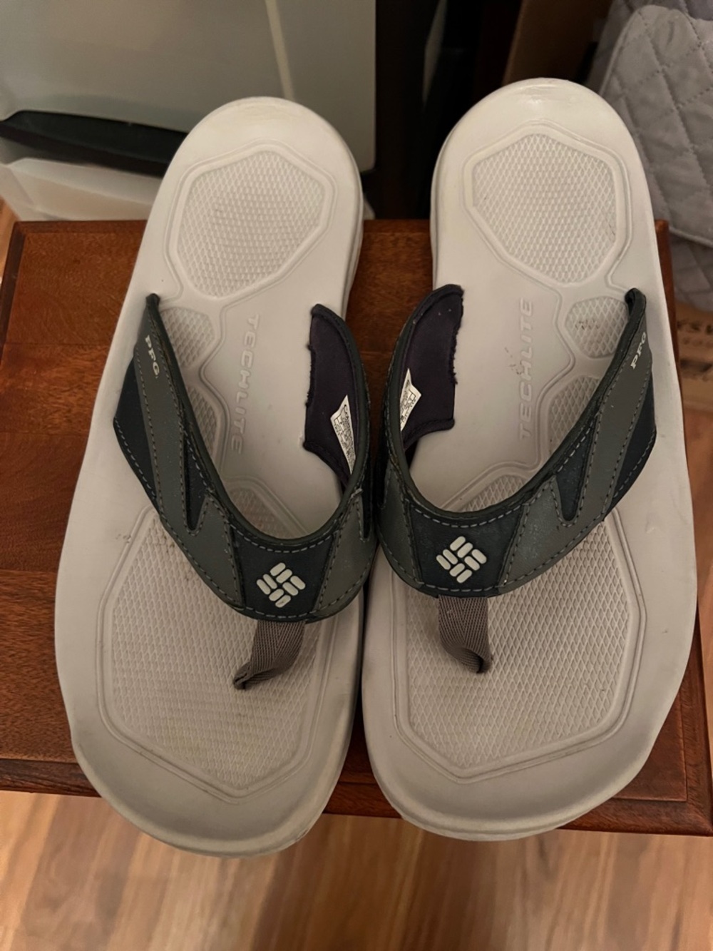 Columbia White and Gray Techlite Flip Flop Sandals